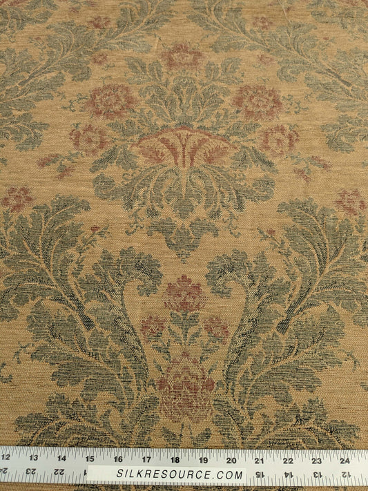 by yard Scalamandre Spenceley in Antique Multi Chenille Renaissance Medallion Gorgeous Subtle Patina Heavy Gold Brown Floral