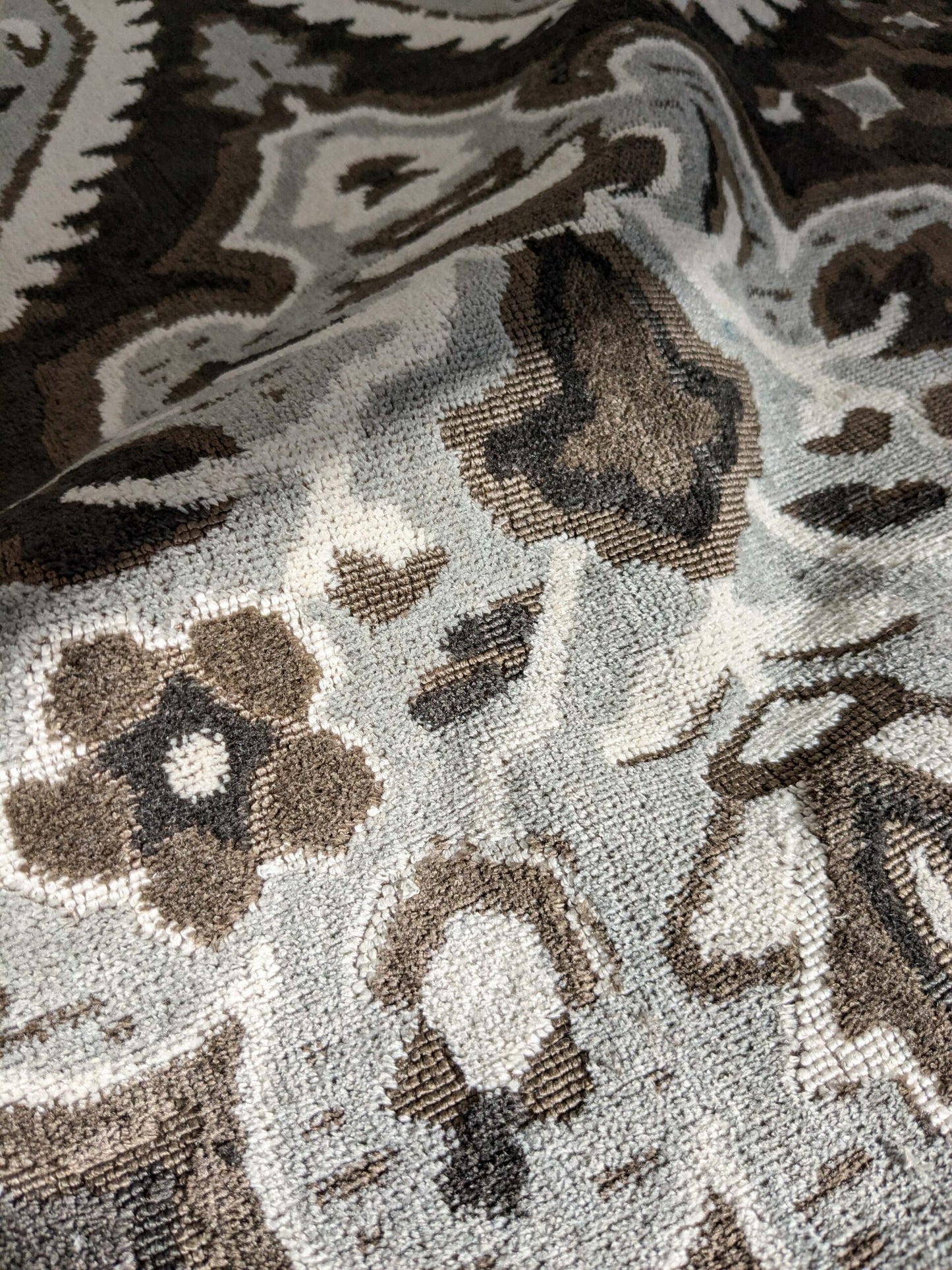 by yard Scalamandre Oushak Linen Velvet Smoke Black White Damask Art Deco MSRP US638/Y SC 0003 27171