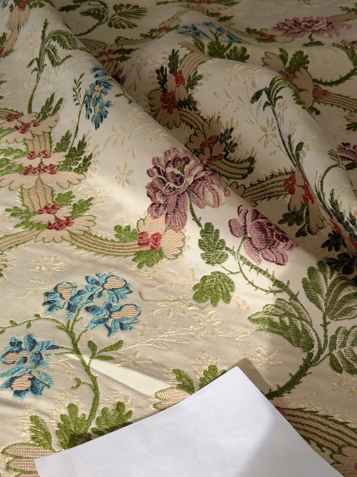 3.2 yards Scalamandre Floral Botanical White Cream Green Upholstery