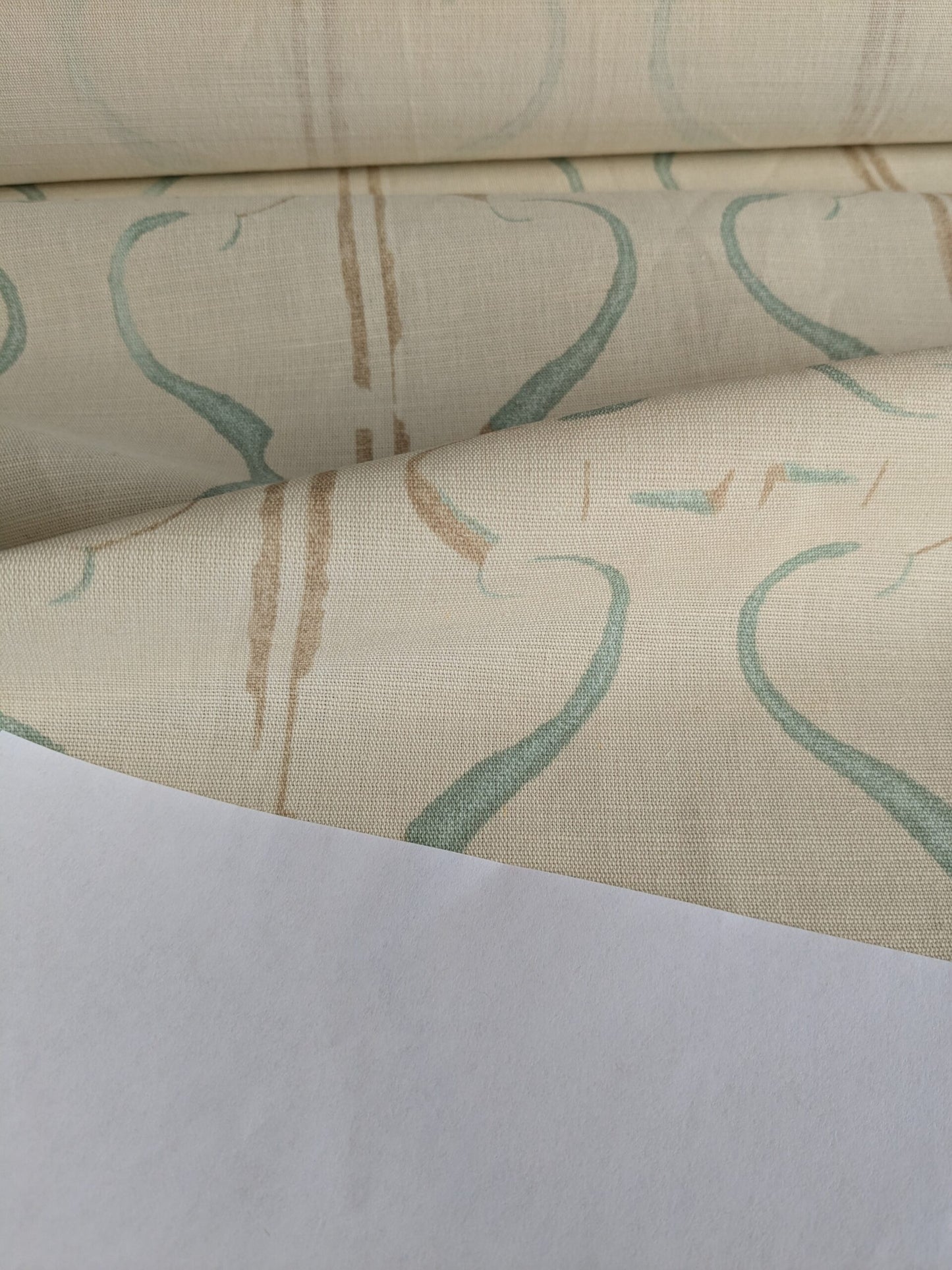 Scalamandre Helena Print Sea Spray Blue on Cream Ikat Ancient Ruins Linen MSRP USD 184/Y Old World Weavers