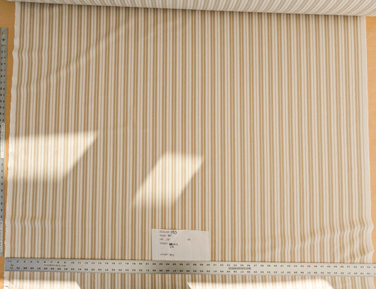 by yard Scalamandre Devon Ticking Stripe Camel Light Brown Cream White Cotton MSRP USD116/y