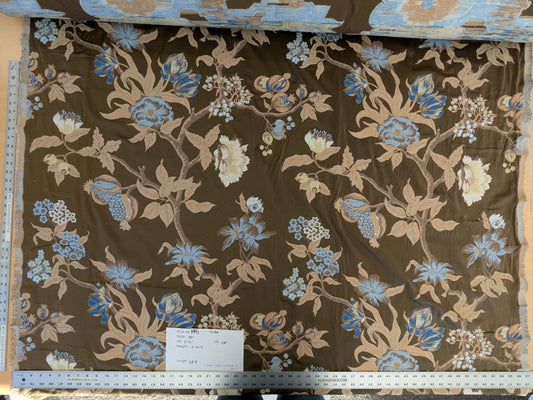 by yard Scalamandre Old World Weavers Frida Brown Vibrant Mexican Floral & Fruits Flower Lampas MSRP USD 546/y