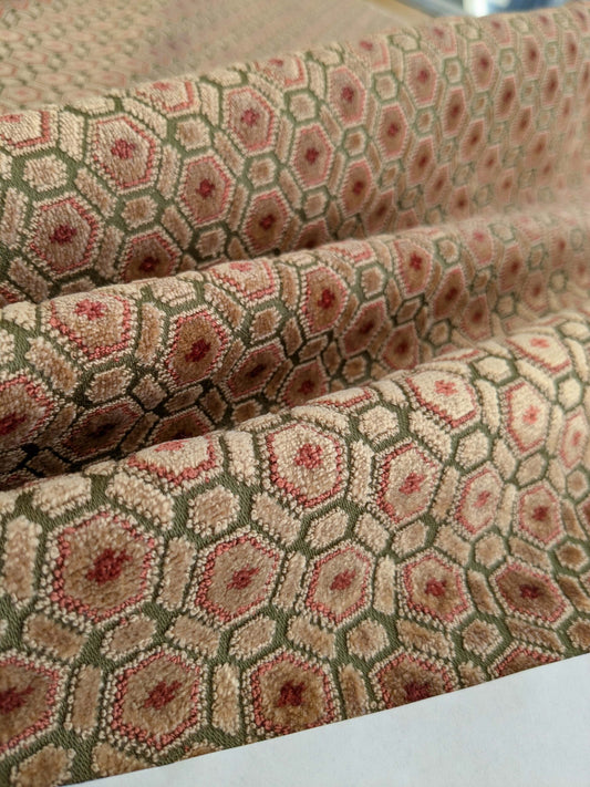 By yard Scalamandre Old World Weavers Manet Green Brown Beige Velvet Viscose Small Scales Geometric MSRP USD570/y