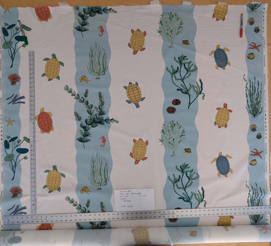 3.25yards Scalamandre Old World Weavers Teodor Sandberge Printed Fabric Turtle Stripe Blue White