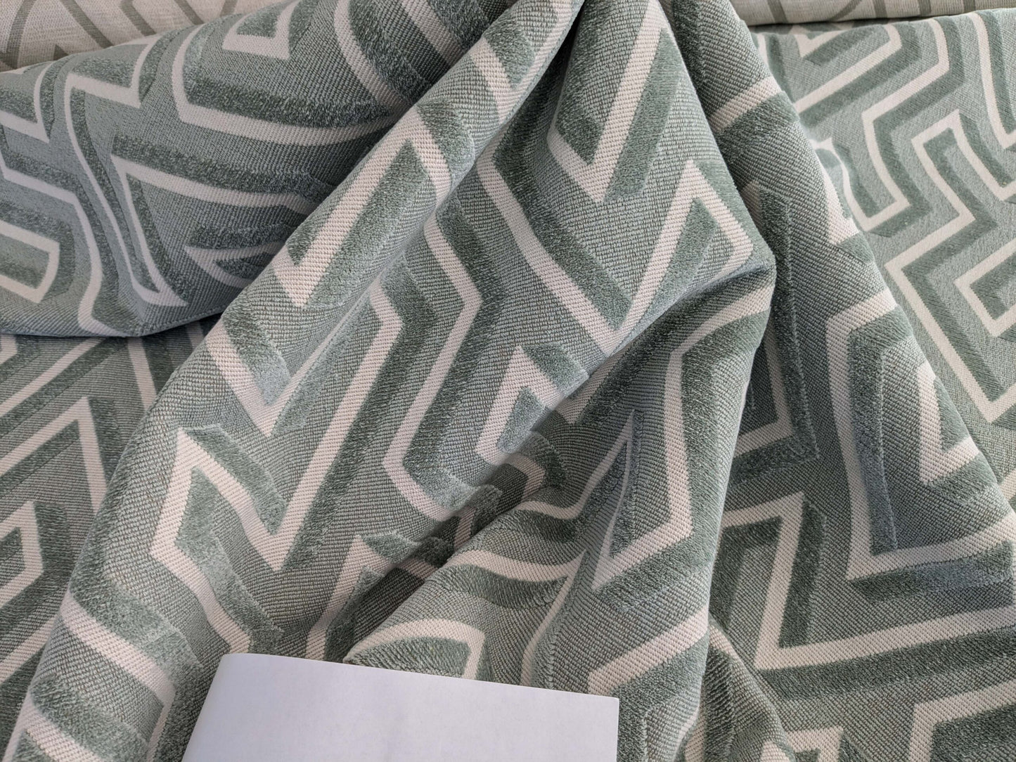 1.8yards Scalamandre Maze Velvet Sage Green White Lattice Geometric Cotton Linen MSRP USD 572/y