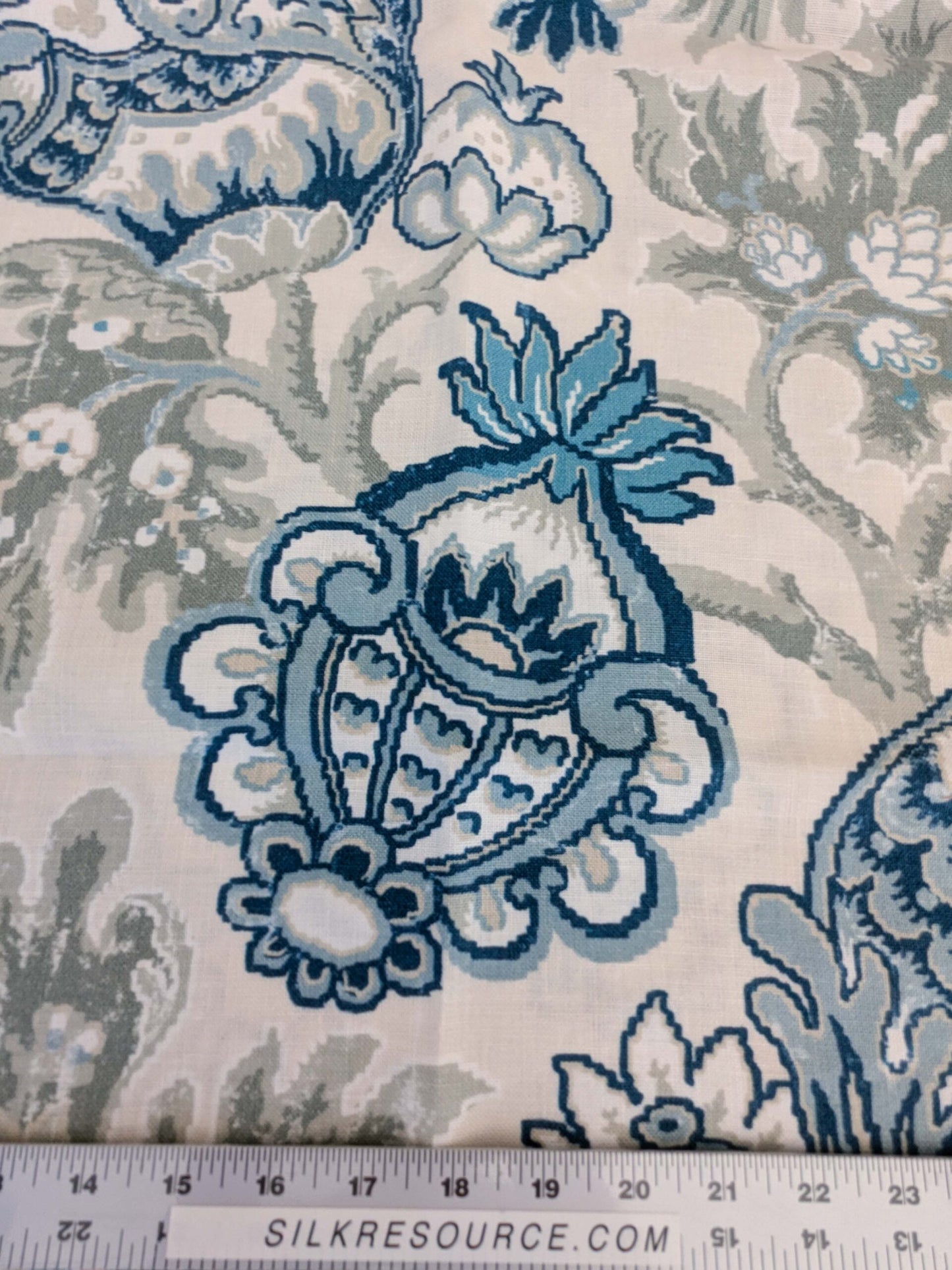 Scalamandre Pillow Case Square Canterbury Linen Print OYSTER & INDIGO Blue White Jacobean Tree of Life 22"x22" inches 7-Ev49