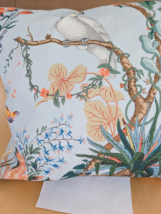 Scalamandre Pillow Case Square Cinque Terra Cotton Light Blue Birds Floral 21"x21" inches 11-Ev49