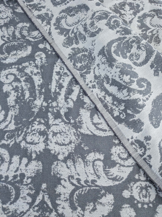 2.4y x 53"w Scalamandre Archivo Reversible Cement Grey White Linen Wool Large Jacquard MSRP USD556/y 15-Ev49