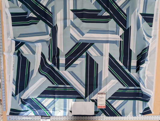 2.4y x 53"w Scalamandre Lelievre Paris Skif Yacht Blue White Green Polyester Geometric Graphic MSRP USD436/y 21-Ev49
