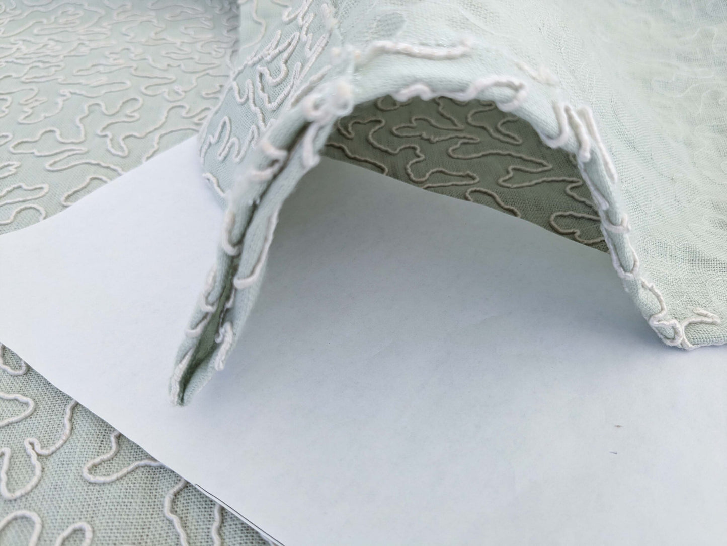 1.2y x 50" Scalamandre Coraille Willow Light Green Embroidery Linen Abstract MSRP USD314/y 24-Ev49