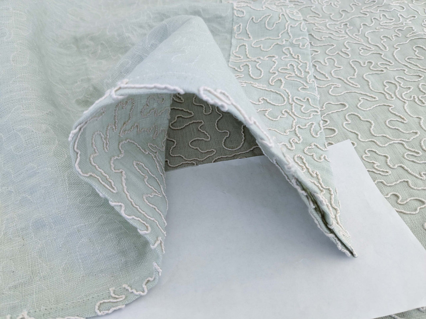 1.2y x 50"w Scalamandre Coraille Willow Light Blue Embroidery Linen Abstract MSRP USD314/y Piece B 25-Ev49