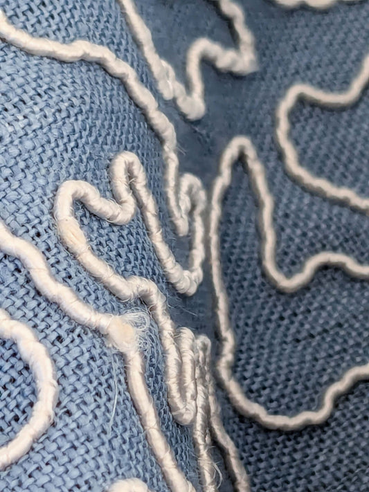 1.2y x 50"w Scalamandre Coraille Copenhagen Blue Embroidery Linen Abstract MSRP USD314/y Piece A 26-Ev49