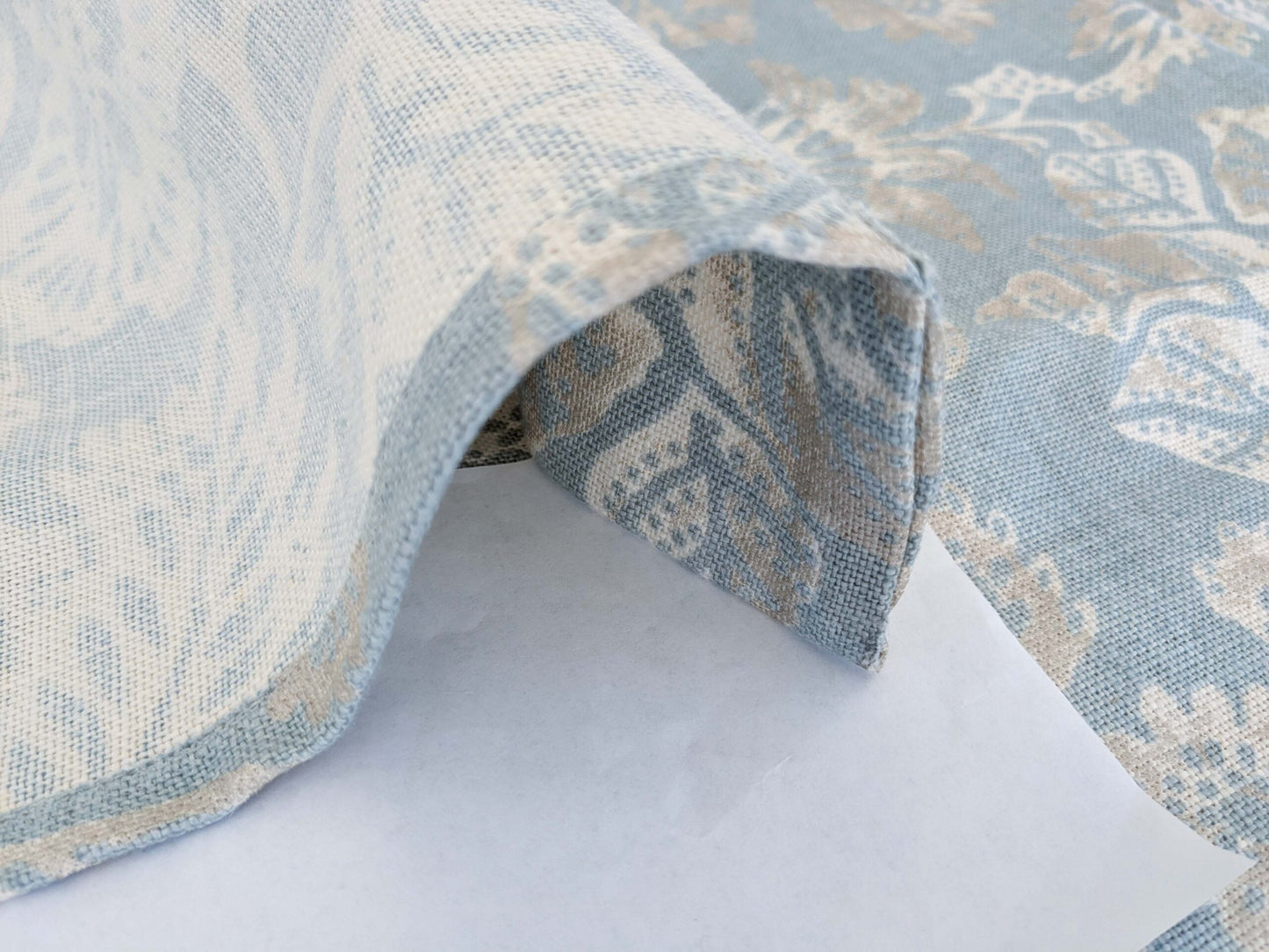 1.2 x 53"W Scalamandre Calais Linen Print in Sky Blue Mediterrinan Pomegranite Block Print Heavy Linen MSRP USD300+/y 31-Ev49