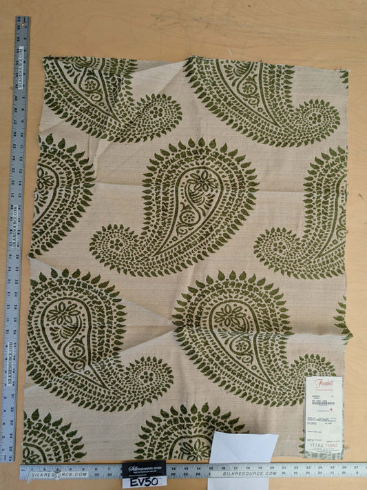 11 EV50 33" x 26" Scalamandre Square Kashmir Green Paisley Woven Chenille Jacquard Cotton Viscose
