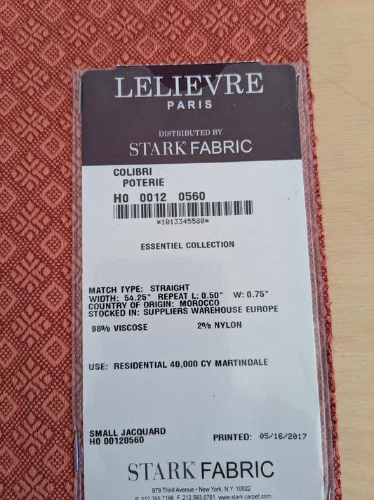 24 EV50 15" x 26" Scalamandre Lelievre Paris Colibre Poterie Red Small Jacquard Texture Viscose
