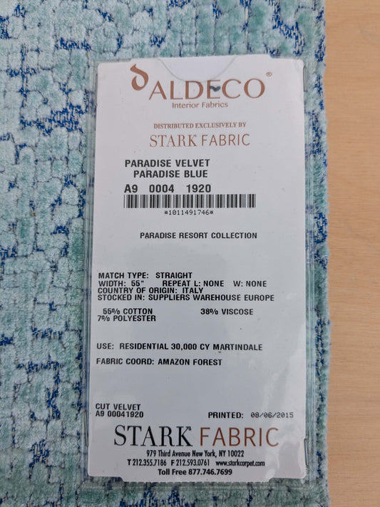 26 EV50 27" x 27" Scalamandre Aldeco Paradise Velvet Paradise Blue Cut Velvet Cotton Abstract MSRP USD558/y