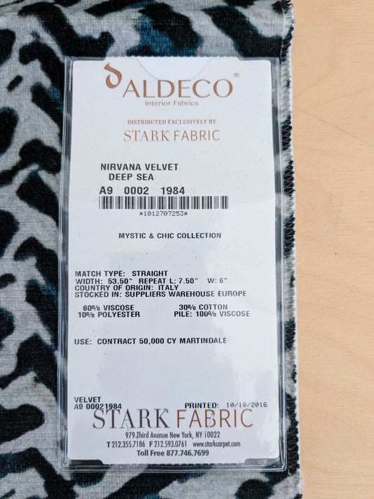 30 EV50 25" x 27" Scalamandre Aldeco Nirvana Velvet Deep Sea Black Blue White Abstract