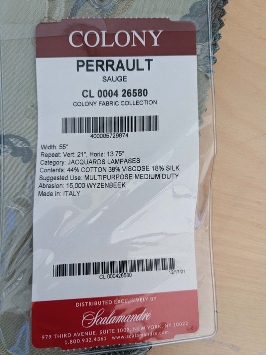 39 EV50 24" x 26" Scalamandre Perrault Sauge Silk lampas Green Fruits Foliage MSRP USD 690/y
