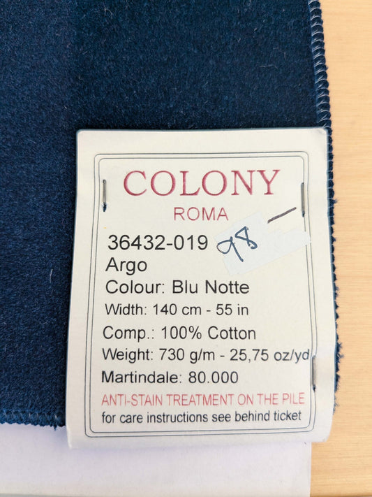 41 EV50 26" x 27" Scalamandre Colony Roma Argo Blu Notte Cotton Velvet Solid Plain