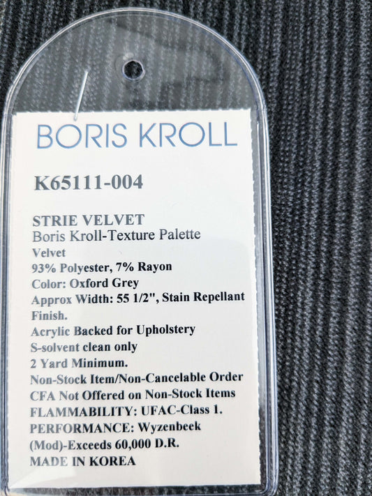 91 EV50 26" x 26" Square Scalamandre Boris Kroll Strie Velvet Oxford Grey Texture Polyester MSRP USD154/y