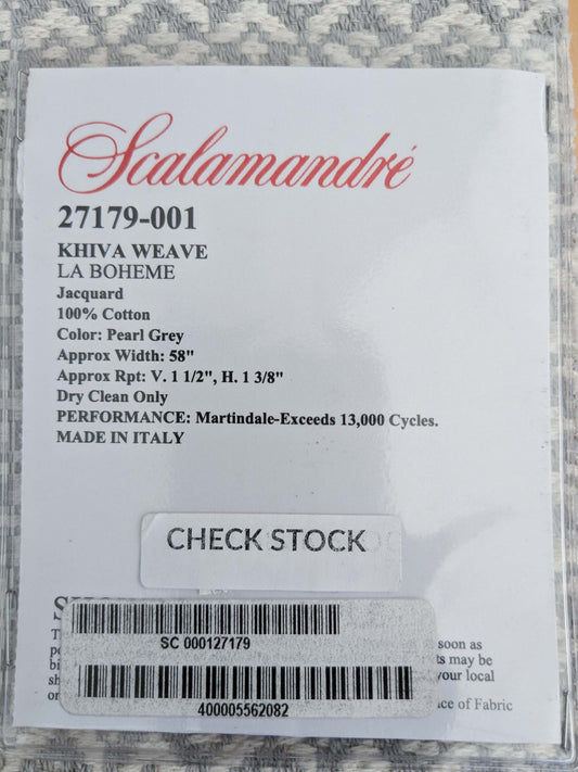 94 EV50 25" x 27" Square Scalamandre Khiva Weave Pearl Grey White Cotton Small Scale White MSRP USD 180/y