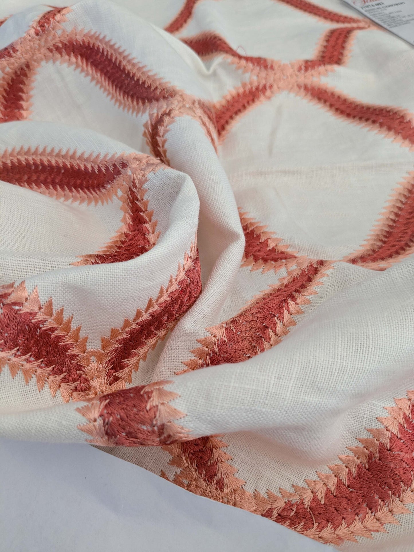 99 EV50 26" x 27" Square Scalamandre Rondure Embroidery Coral Orange White Diamond Ogee MSRP USD 492/y