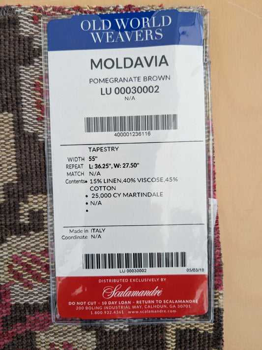 100 EV50 27" x 27" Square Scalamandre Moldavia Pomegranate Brown Linen Cotton Tapestry MSRP USD 684/yard