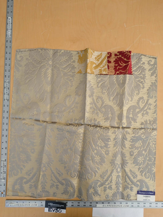 110 EV50 24" x 24" Square Scalamandre Tassinari and Chatel Cammino Argent Silver Gray Silk Damask Red MSRP USD1484/y