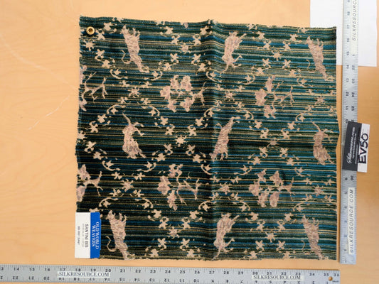 116 EV50 25" x 26" Square Scalamandre Santini BIS Green Blue Custom Silk Velvet Lion Animal Leopard Forest MSRP USD 882/y