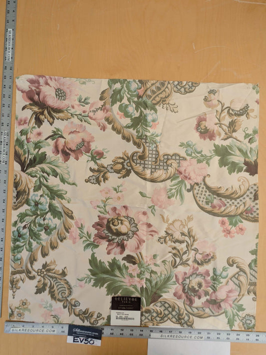 119 EV50 25" x 26" Square Scalamandre Lelievre Paris Versailles Multi on Creme Warp Silk Floral Print Historic MSRP US 1200+