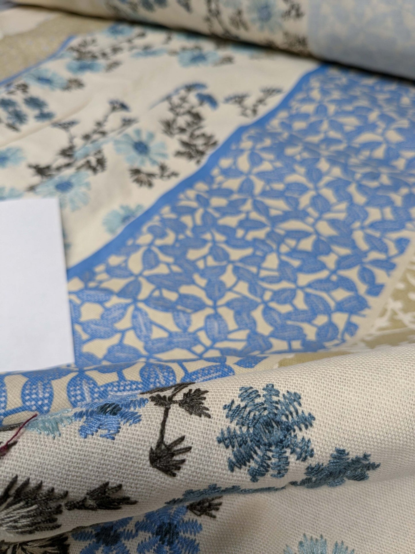 Gp & Baker Lifestyle Madurai Aqua/cobalt Blue Floral Embroidery Stripe Cotton MSRP US196/y