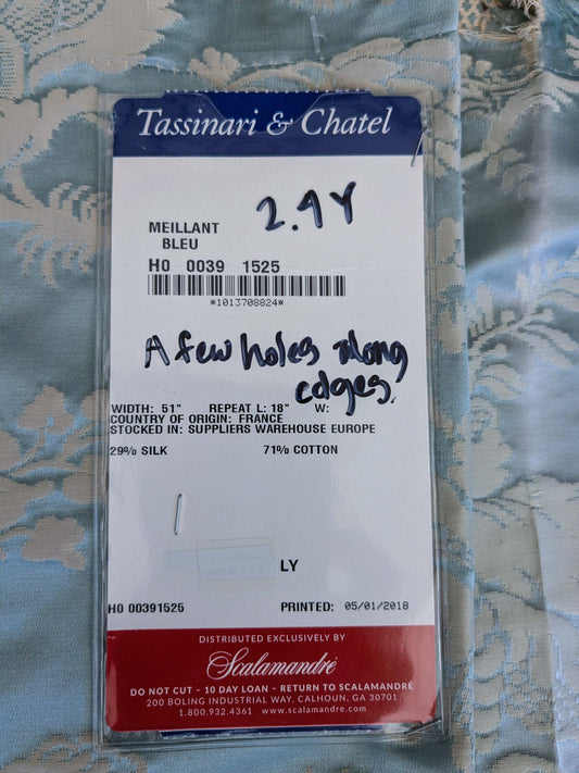9 EV51 2.4y x 51"w Length Scalamandre Tassinari and Chatel Meillant Bleu Blue Damask Historic MSRP USD 690/yard