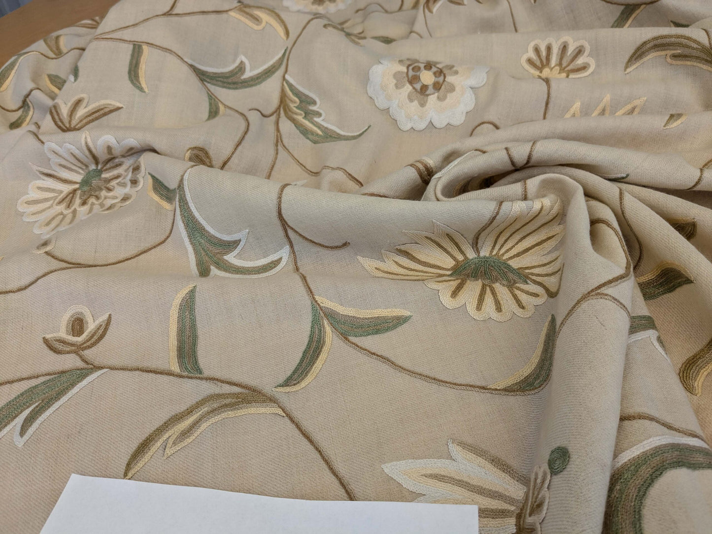 10 EV51 2.4y x 52"w Length Scalamandre Embroidery Cindia Wool Celadon Ivory Floral Botanical