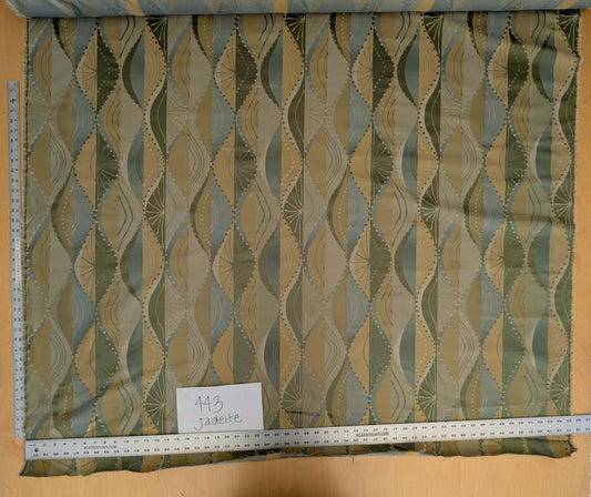 100% Silk Lampas Music Note "Jadeite" Green Brown Blue Art Deco