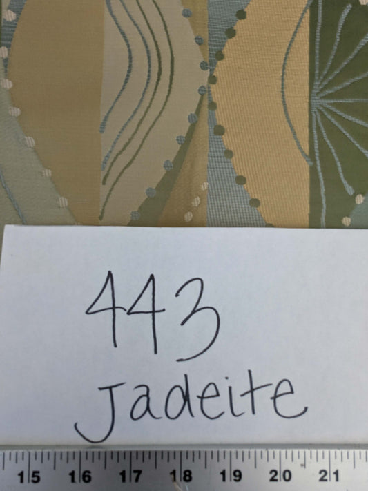 100% Silk Lampas Music Note "Jadeite" Green Brown Blue Art Deco