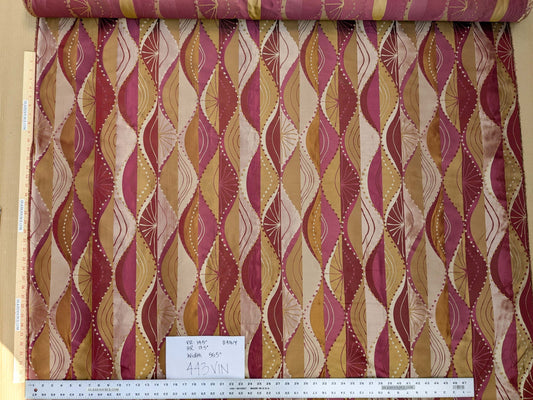 100% Silk Lampas Music Note "Vin" Rouge Red Gold Yellow Art Deco