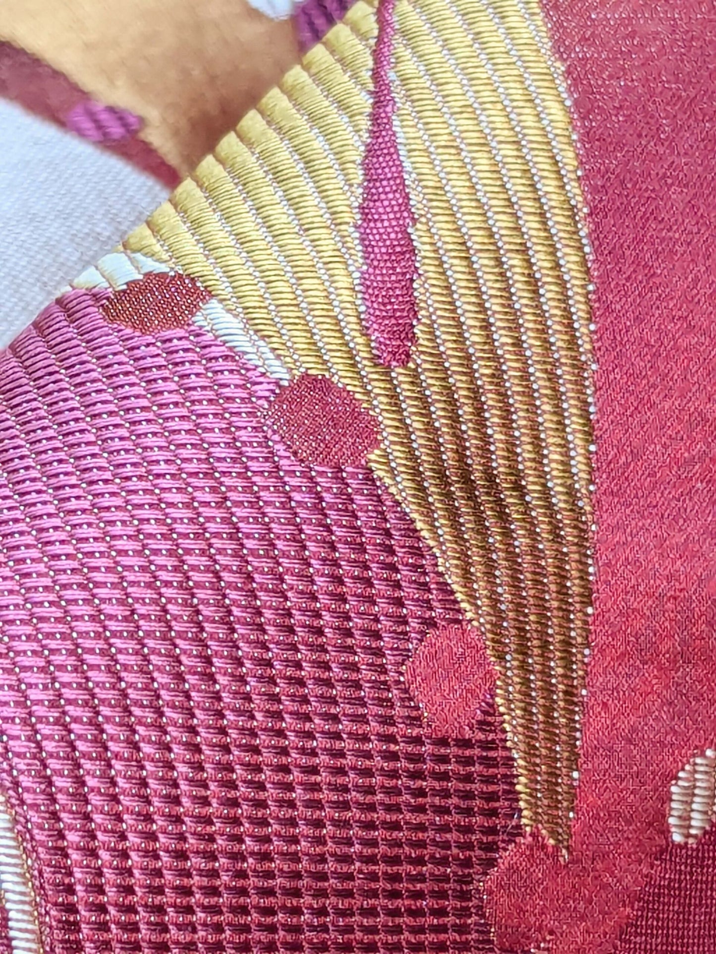 100% Silk Lampas Music Note "Vin" Rouge Red Gold Yellow Art Deco