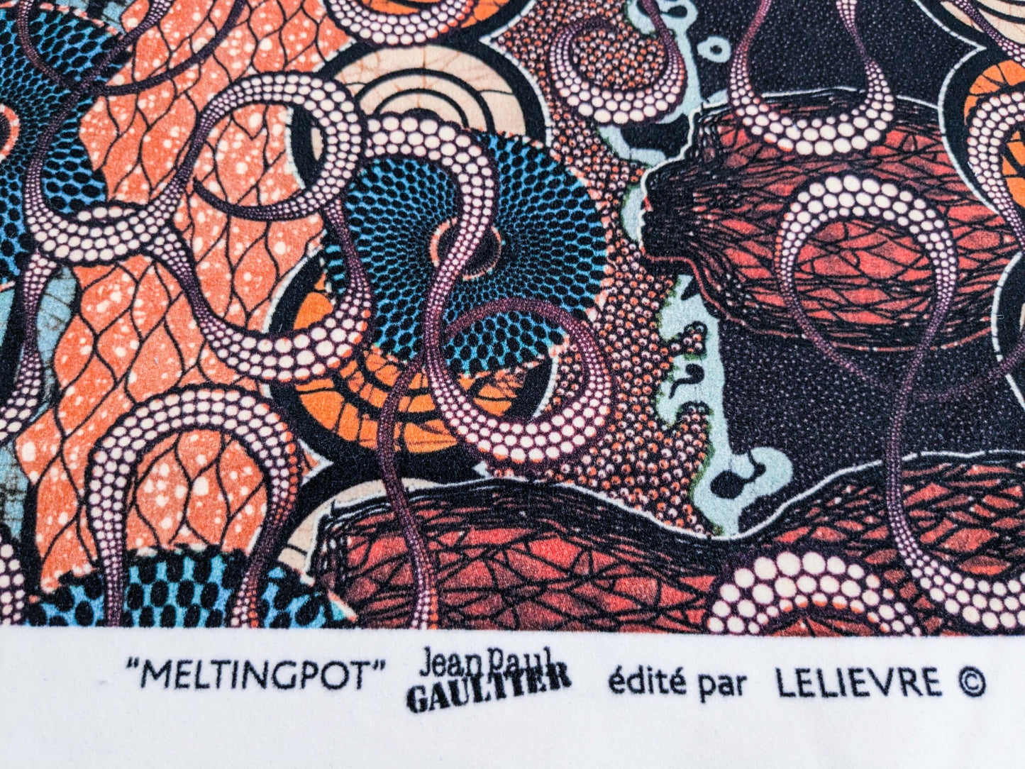 4 EV52 1.2y x 58"wide Scalamandre Lelievre Paris Jean Paul Gaultier Meltingpot Terre Abstract Art Deco Suzani Classic Novelty Orange Blue White MSRP USD450+