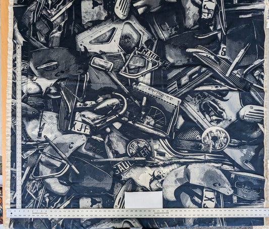 5 EV52 2.4y x 57"wide Scalamandre Lelievre Paris Jean Paul Gaultier Le Male Man's Hobby Sports Car Golf Tools Indigo Blue White Abstract Jacquard MSRP USD500+