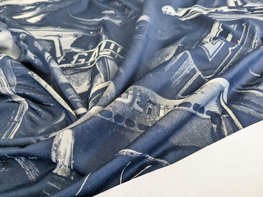 5 EV52 2.4y x 57"wide Scalamandre Lelievre Paris Jean Paul Gaultier Le Male Man's Hobby Sports Car Golf Tools Indigo Blue White Abstract Jacquard MSRP USD500+