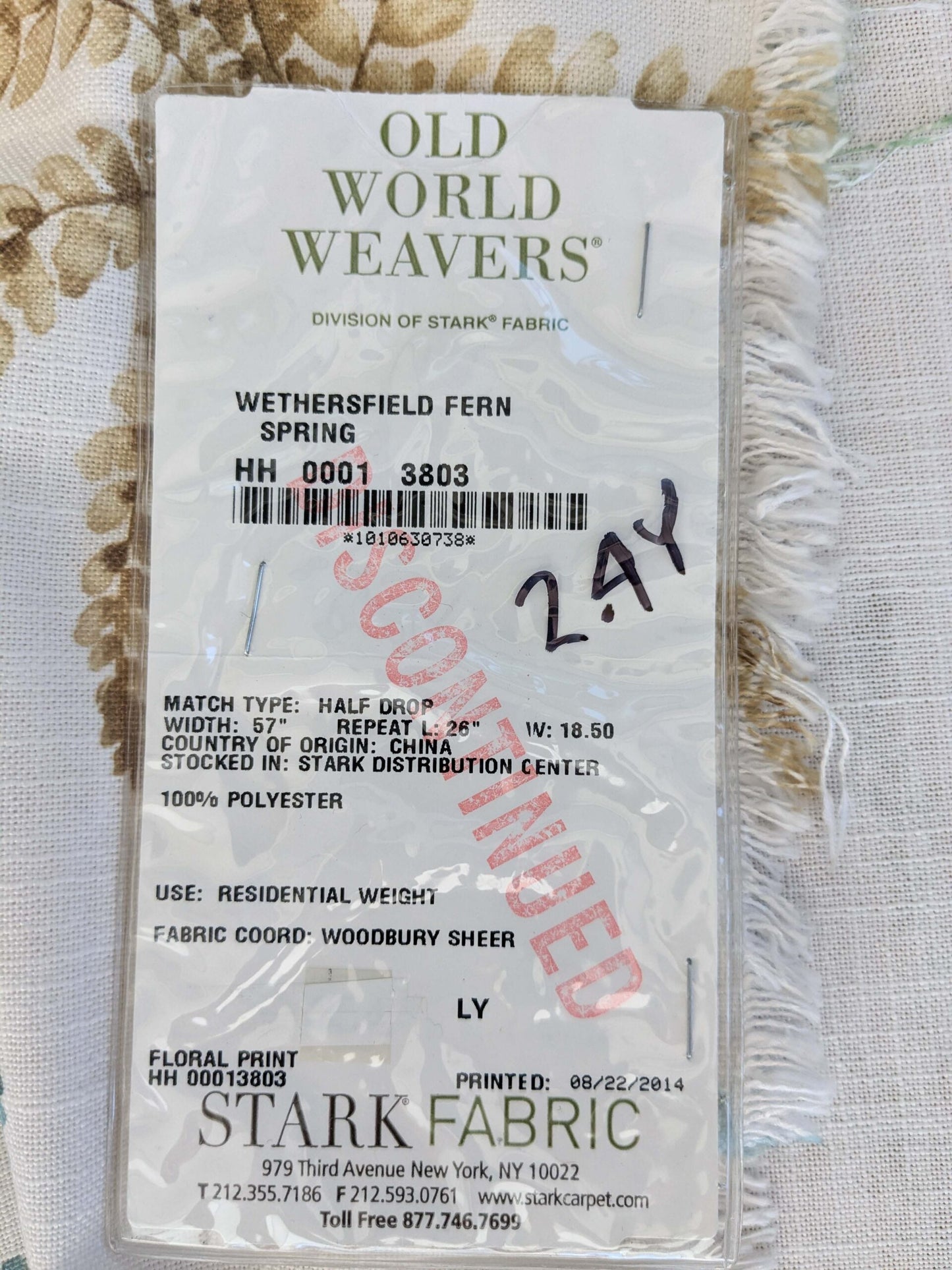 10 EV52 2.4y x 57"wide Scalamandre Old World Weavers Wethersfield Fern Spring White Polyester Floral Print