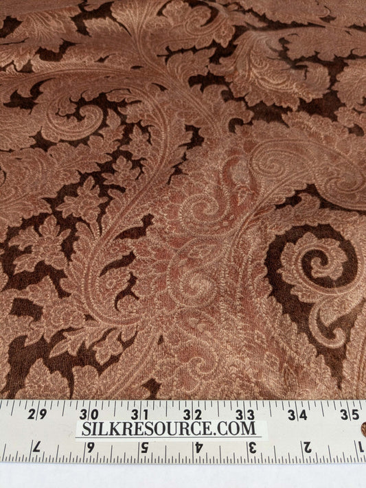 16 EV52 1.2y x 55"wide Scalamandre Palermo Velvet Paisley Copper Brown Printed Velvet Botanical Foliage MSRP USD610/y
