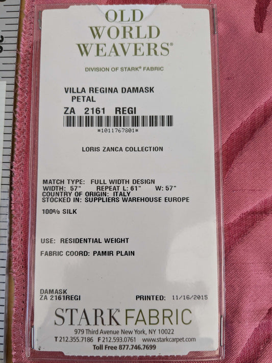 1 EV53 26"x 27" Square Scalamandre Old World Weavers Villa Regina Damask Petal Pink 100% Silk Renaissance MSRP USD500+