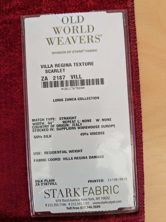 8 EV53 26"x 26" Square Scalamandre Old World Weavers Villa Regina Texture Scarlet Red Silk Viscose Solid MSRP USD500+/y