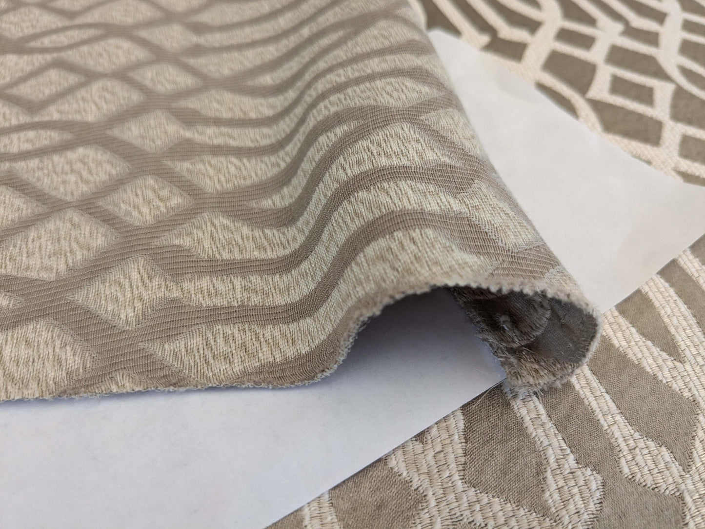 33 EV53 Square Scalamandre Aldeco Ryad Dyor Silver on Taupe Gray Brown Fretwork Lattice Geometric MSRP USD200+