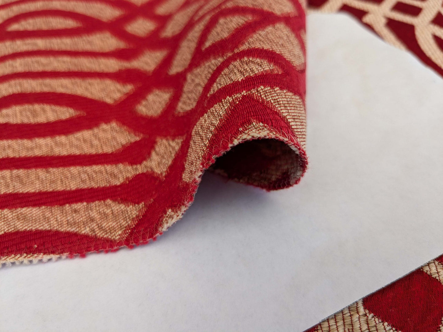 34 EV53 Square Scalamandre Aldeco Ryad Dyor Rubi Red Fretwork Lattice Geometric MSRP USD200+