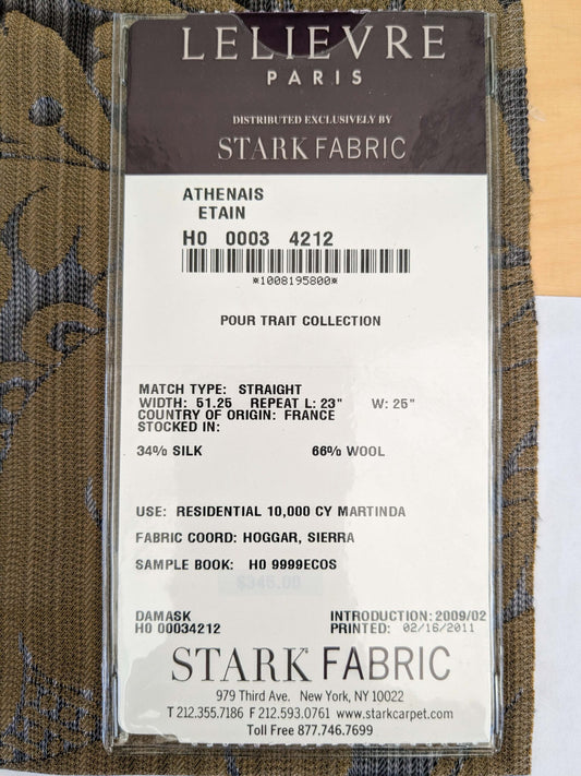 36 EV53 Square Scalamandre Lelievre Paris Athenais Etain Purple Brown Silk Wool Damask MSRP USD1082/y