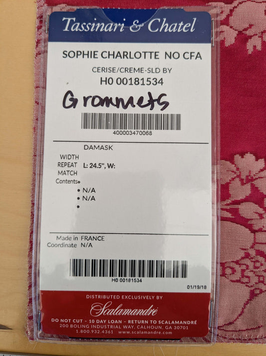 37 EV53 Square Scalamandre Tassinari & Chatel Sophie Charlotte Red Damask Floral Historic Renaissance with Grommets MSRP USD700+/y