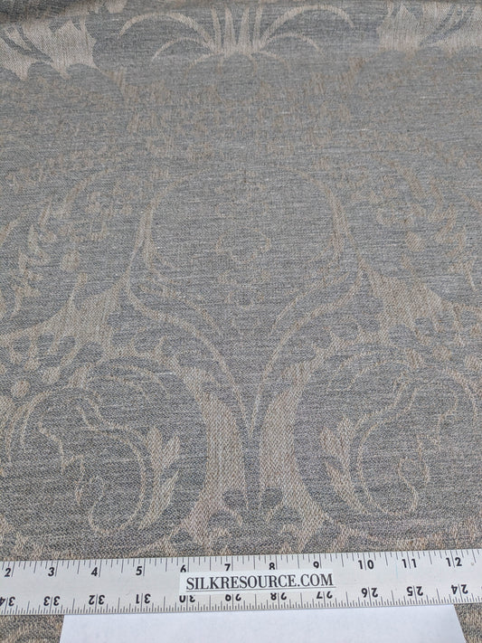 Scalamandre Amelia in "Smoke" Pale Blue Natural Beige Renaissance Damask Jacquard Linen Acanthus Artichoke Feather MSRP USD 176/y