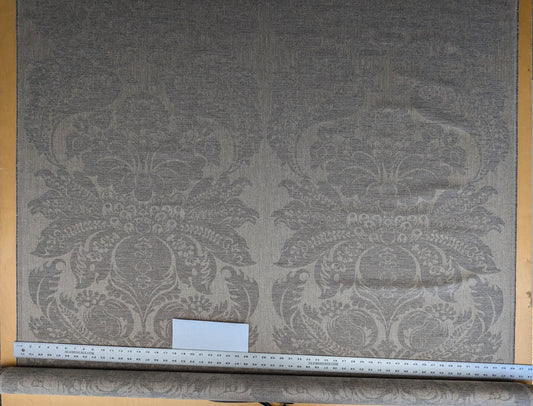 Scalamandre Amelia in "Stone" Pale Grey Natural Oatmeal Beige Renaissance Damask Jacquard Linen Acanthus Artichoke Feather MSRP USD 176/y